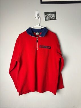 DKNY Red Half-Zip Pullover with Navy Trim